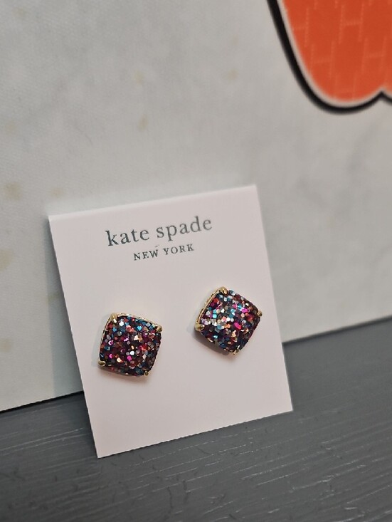 kate spade Jewelry - kate spade Multicolor Glitter Square Stud Earrings with Gold Trim And Dust Bag